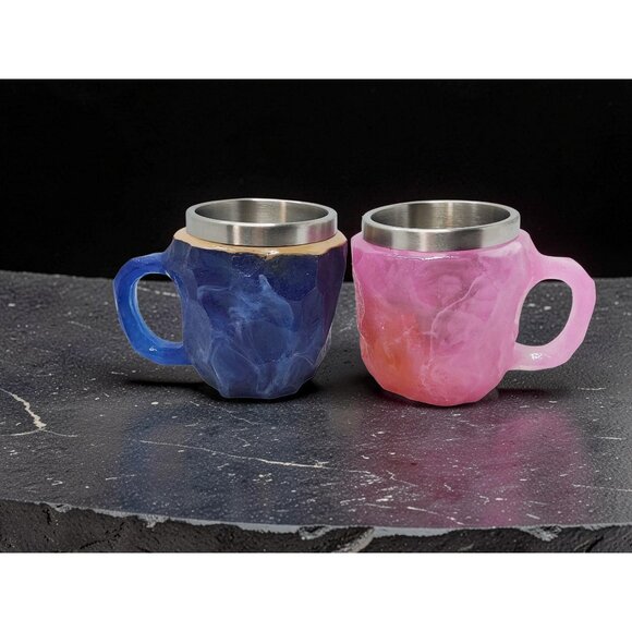 Handcrafted Resin & Stainless Steel Rock Design Mugs Set - Picture 4 of 14